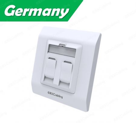 صفحه دیواری اترنت 2 پورت آلمانی با شاتر به رنگ سفید - صفحه دیواری اترنت کیستون FTP